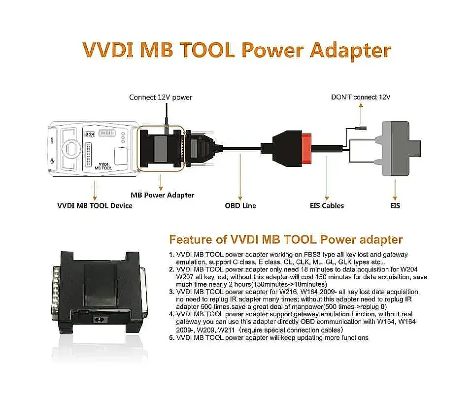 XDMB10EN محول طاقة جديد للبوابة W204 W212 W164 W210 يعمل مع VVDI MB للحصول على بيانات سريعة وحساب كلمة المرور - 4