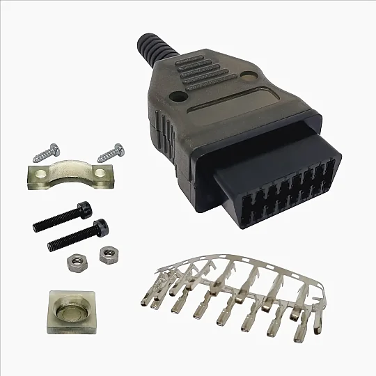Kit di assemblaggio connettore femmina OBD2 a 16 pin (scocca, terminali e viti)